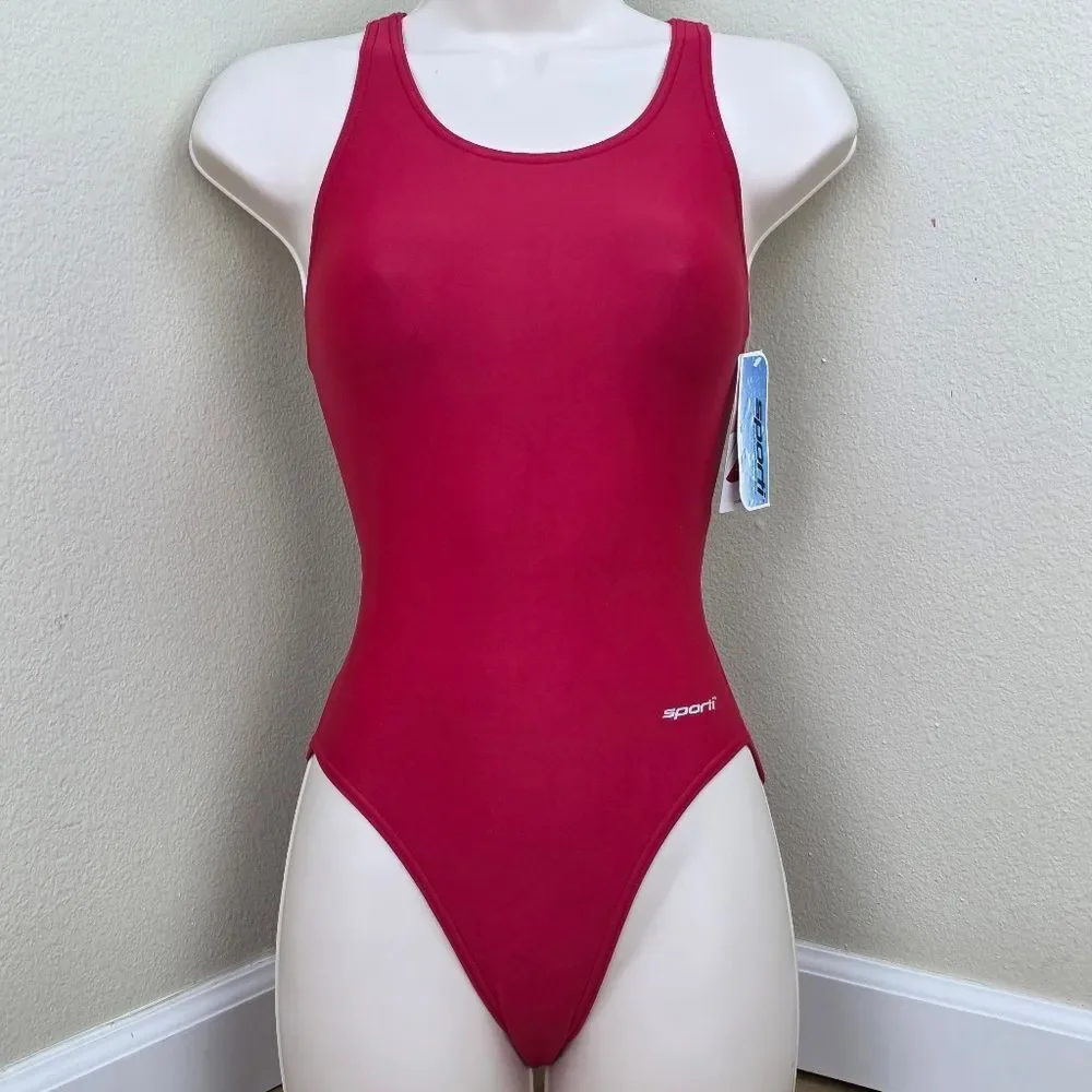 💬🩵⏭️NWT Red Racerback One Piece Athletic Bathing Suit Youth 14-16